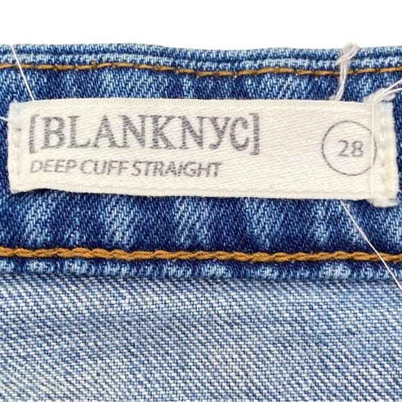 Blank NYC Deep Cuff Straight Medium Wash Distressed Blue Jeans Women’s Size 28 - Picture 8 of 10